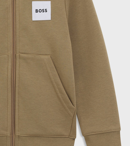 BOSS Boy Zip-up Hoodie with Logo, Dark Stone