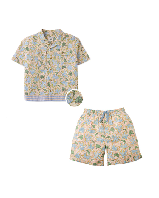 Baby Mo Palms & Bananas Panaman Shirt & Shorts Set, Multicolor