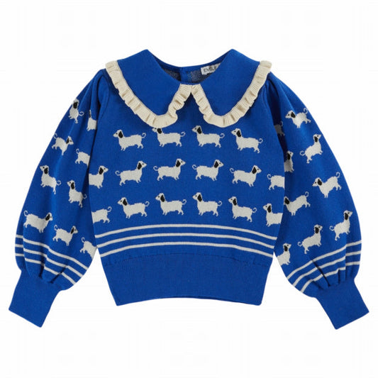 Jacquard Dogs Organic Cotton Sweater, Royal Blue