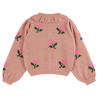 Floral Ruffled Collar Cardigan, Rose Pink