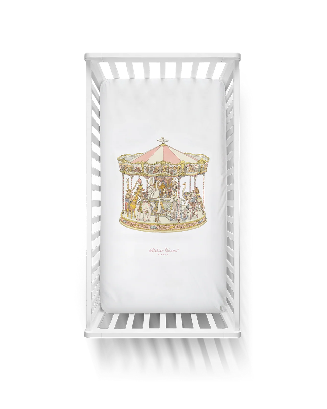 Atelier Choux Paris Carousel Crib Fitted Sheet, Pink