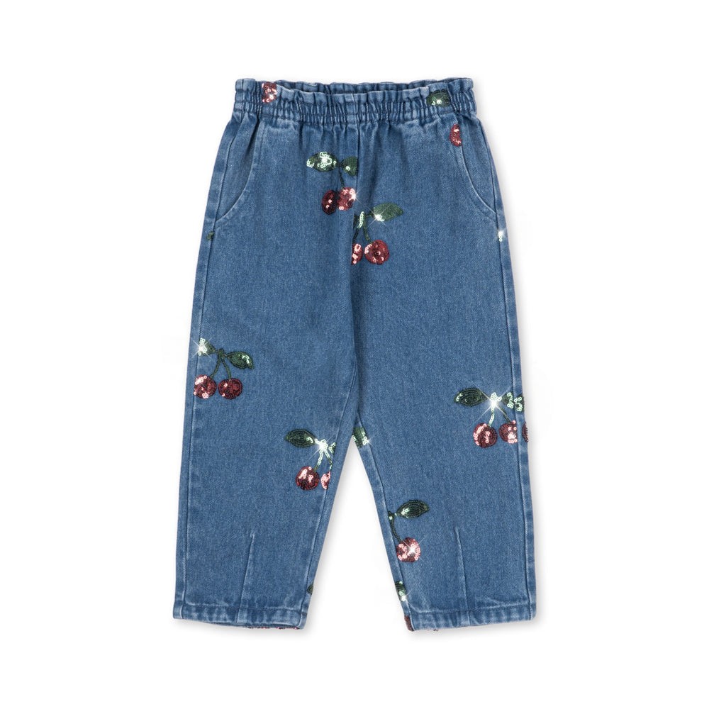 Magot Sequin Frill Pants GOTS, Cherry Sequin