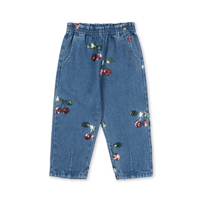 Magot Sequin Frill Pants GOTS, Cherry Sequin