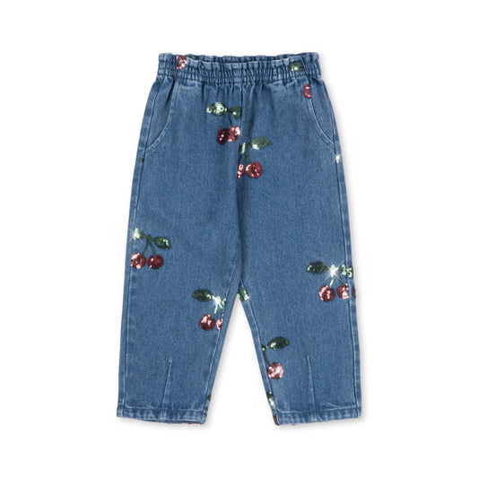 Magot Sequin Frill Pants GOTS, Cherry Sequin