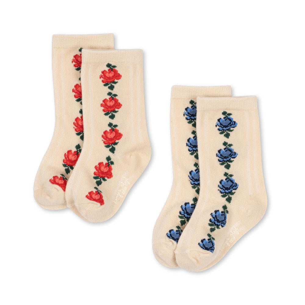 2 Pack Fine Jaquard Socks, Rose Mix
