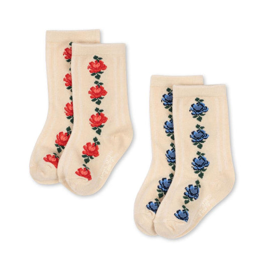 2 Pack Fine Jaquard Socks, Rose Mix