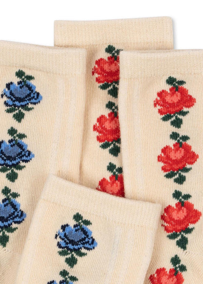 2 Pack Fine Jaquard Socks, Rose Mix