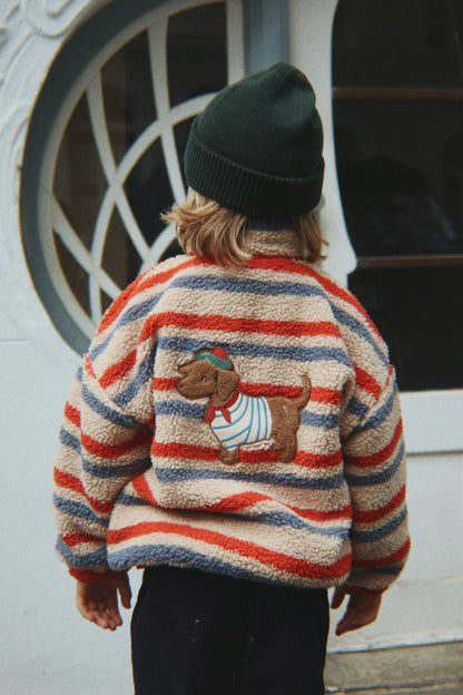 Jody Embroidery Teddy Jacket, Tangerine Stripe