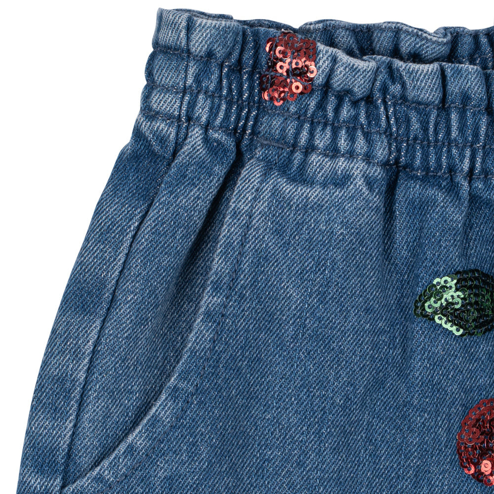 Magot Sequin Frill Pants GOTS, Cherry Sequin