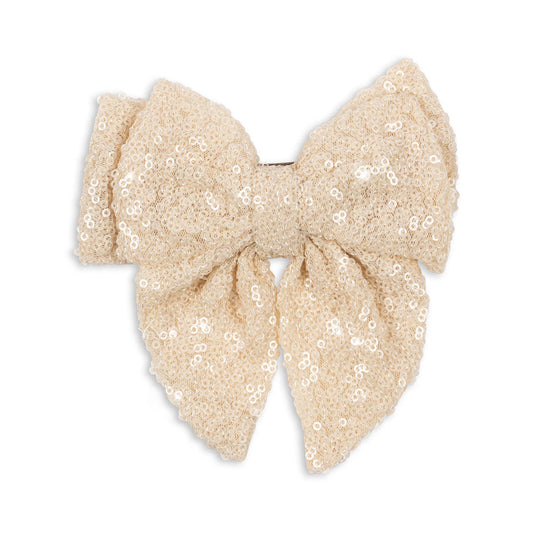 Aries Sequin Bow Hair Clips, White Sparkle