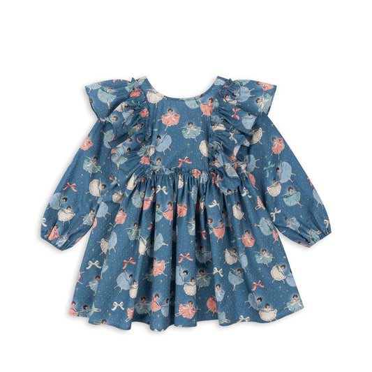 Evia LS Bow Dress GOTS, Snow Bow Ballerina