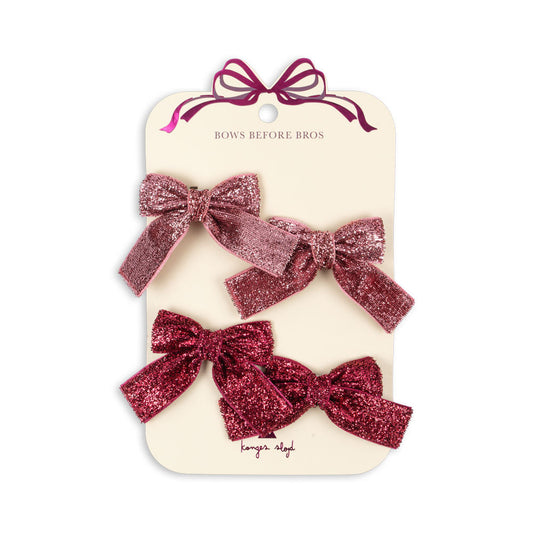 4 Pack Glitter Bow Hair Clips, Pink Mix