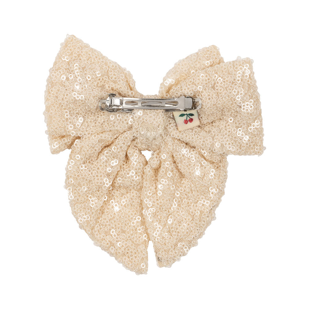 Aries Sequin Bow Hair Clips, White Sparkle
