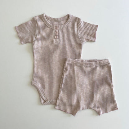 Ribbed Summer Onesie Set, Rose