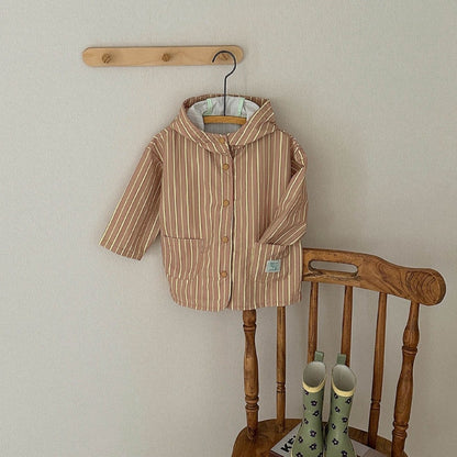 Printed Rain Coat, Beige Stripe