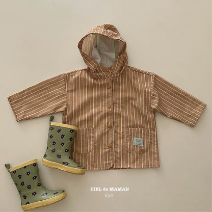Printed Rain Coat, Beige Stripe
